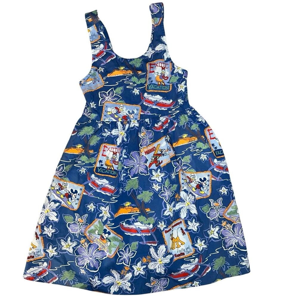 Vintage Disney Shop Mickey & Friends blue Tropical vacation Hawaiian dress  Med